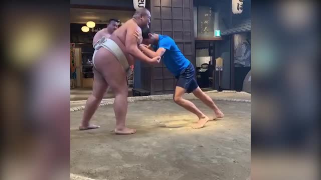 Новак Джокович попытался вытолкнуть борца сумо из круга