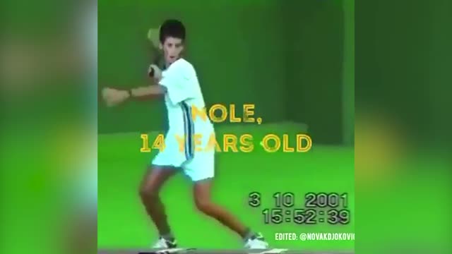 14-летний Новак Джокович отрабатывает форхенд