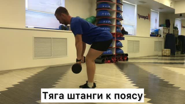 Как делать тягу штанги к поясу