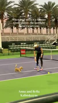 Анна Калинская на корте Индиан-Уэллса со своей собакой Беллой