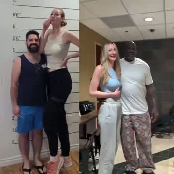 Шакил О'Нил встретился с самой высокой моделью в мире